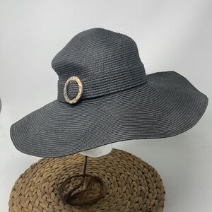 STRAW Summer Black Packable Wide Brim Hat
